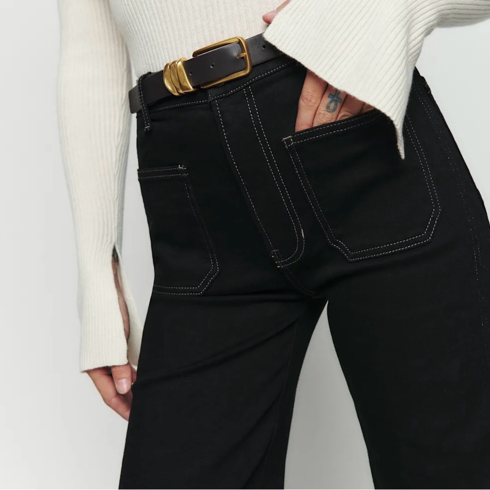 Reformation Alyssa High Rise Wide Leg Long Jeans in black - size 24